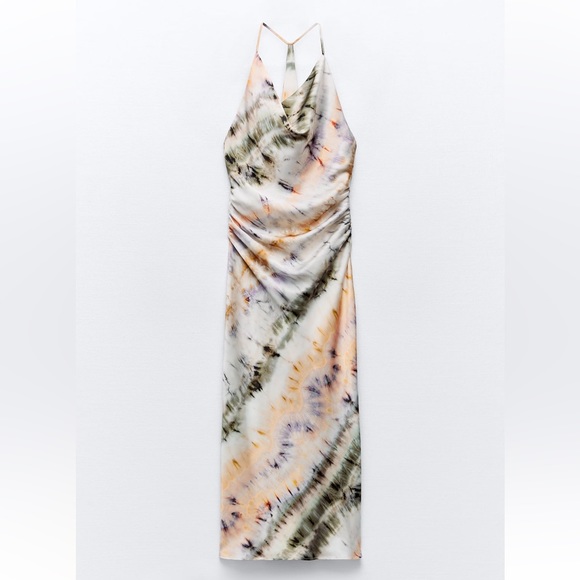 Zara Tie Dye Satin Effect Halter Midi Dress NWT - Picture 8 of 15